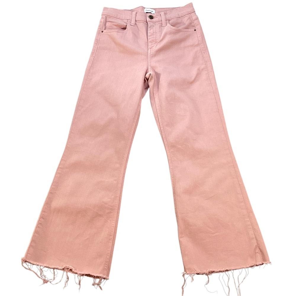 Sneak Peek Baby Pink Mid-Rise Boot Cut Raw Hem Jeans, Size 1/25 Hippie